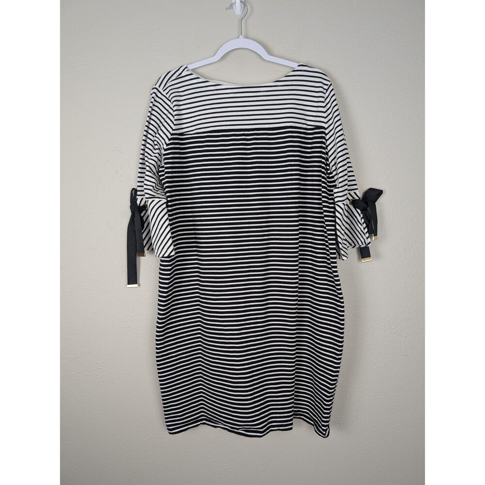 Lauren Ralph Lauren Black White Striped Dress Bow Sleeves Size 2X - Picture 4 of 7